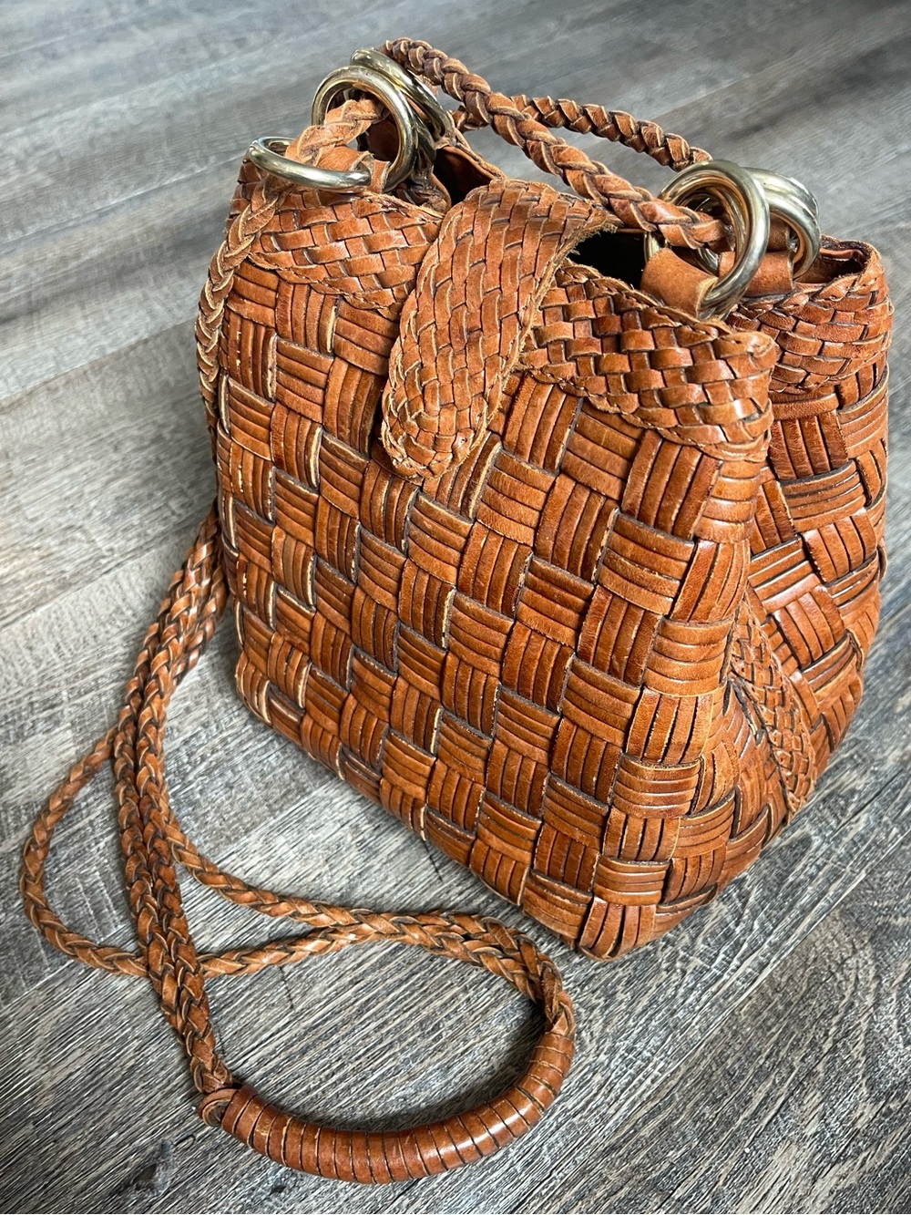 Vintage CEM woven leather crossbody bag